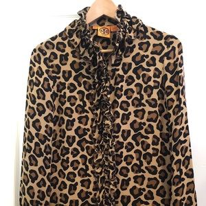 Tory Burch silk ruffle cheetah blouse